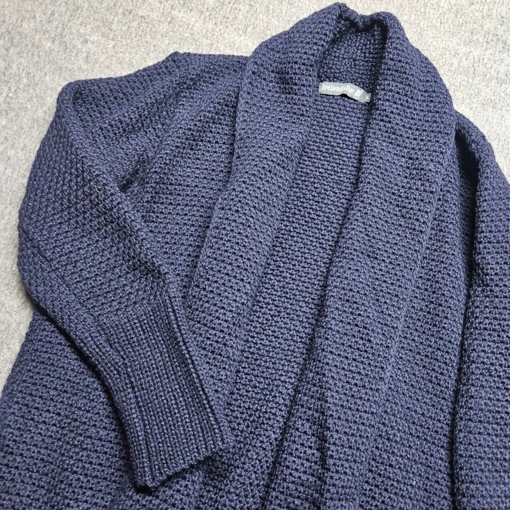 Ireland Eye Cardigan Sweater Womens XL Navy Blue Shawl Collar Waffle Knit Open